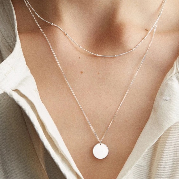 Gold disc necklace; Gold chain choker Stainless steel chain Mint shocker gold circular chain gold layered necklace